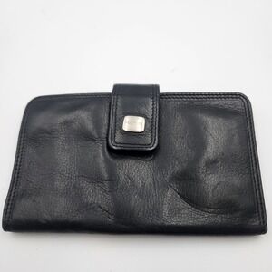 Rolfs Black Leather Tri Fold Wallet ID Window Snap Closure Women's 6.5 x 3.75‎